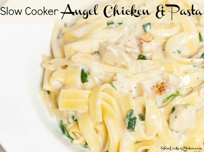 Slow Cooker Angel Chicken Pasta! Visit us @ https://www.slowcookerkitchen.com