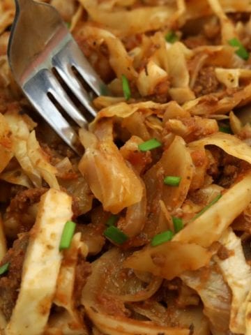 Crockpot Unstuffed Cabbage Rolls with fork