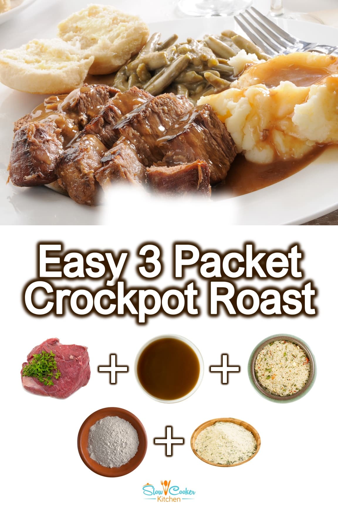 3 Packet Crock Pot Pot Roast with Gravy Slow Cooker Kitchen