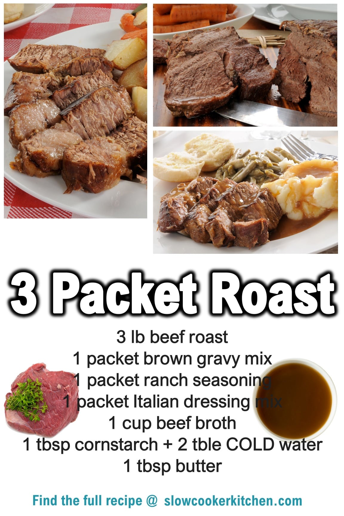 3 Packet Crock Pot Pot Roast with Gravy Slow Cooker Kitchen