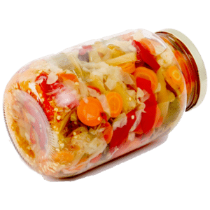 Jar of homemade Chicago-style giardiniera with pickled vegetables