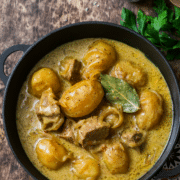 Crock Pot beef Massaman curry with tender beef chunks and potatoes