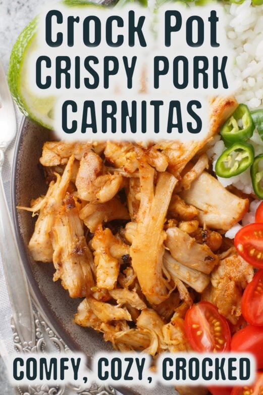 Leftover pork carnitas bowl with rice, avocado, tomatoes, jalapeños and lime