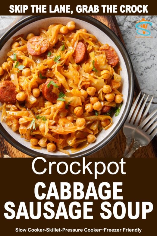 Crockpot cabbage sausage soup with smoked sausage and tender cabbage