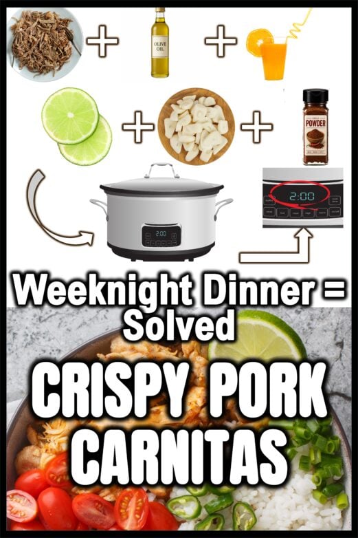 Slow cooker crispy pork carnitas recipe made with leftover pork