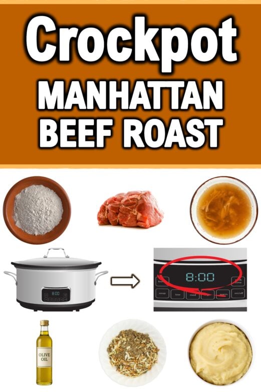 Open face beef sandwiches ingredients with chuck roast, broth, gravy mix and mashed potatoes