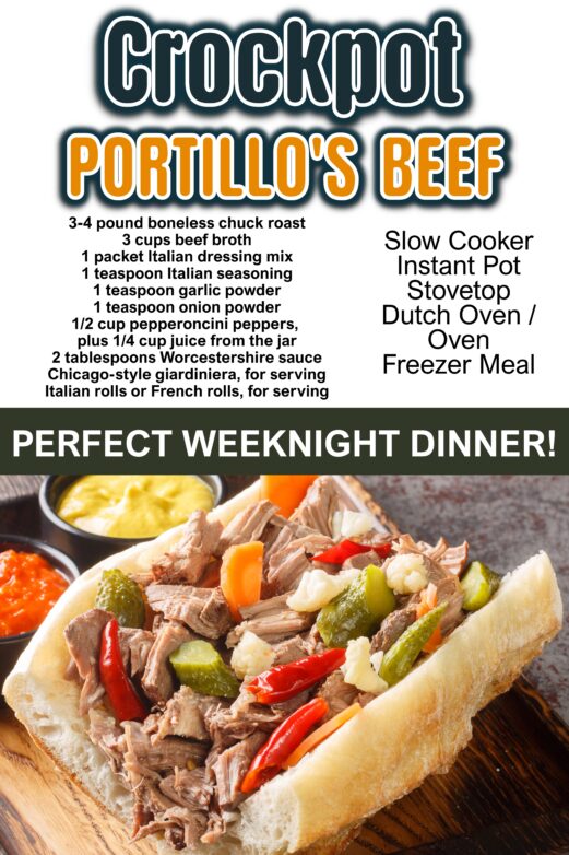 Portillo's-style Italian beef recipe with slow cooker, Instant Pot, stovetop, Dutch oven and freezer methods