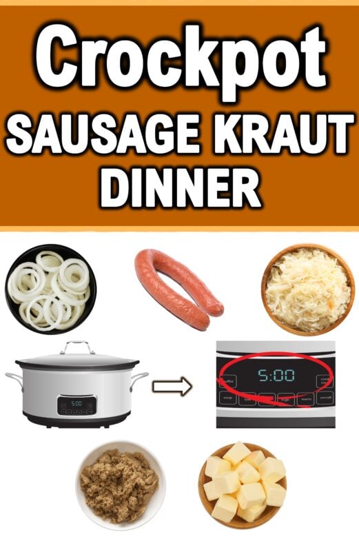 Kielbasa, sauerkraut, brown sugar, onion and butter for crockpot sausage and sauerkraut