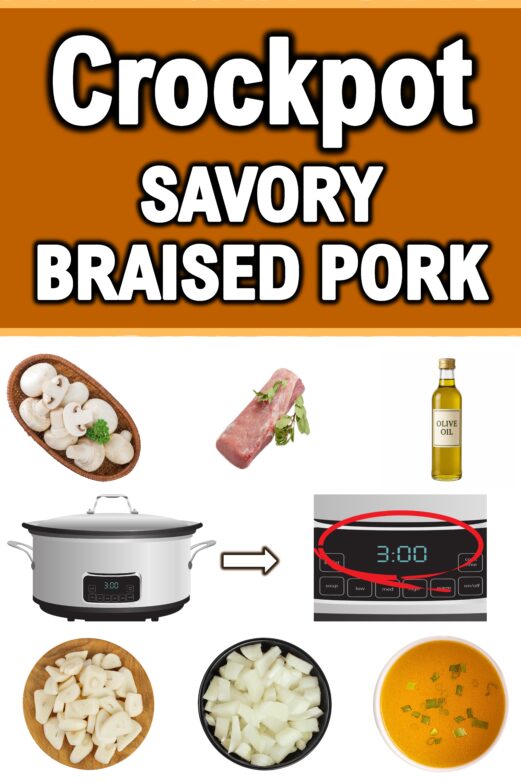 Ingredients for crockpot braised pork loin with mushrooms and savory gravy