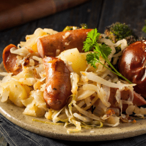 Kielbasa with sauerkraut and potatoes