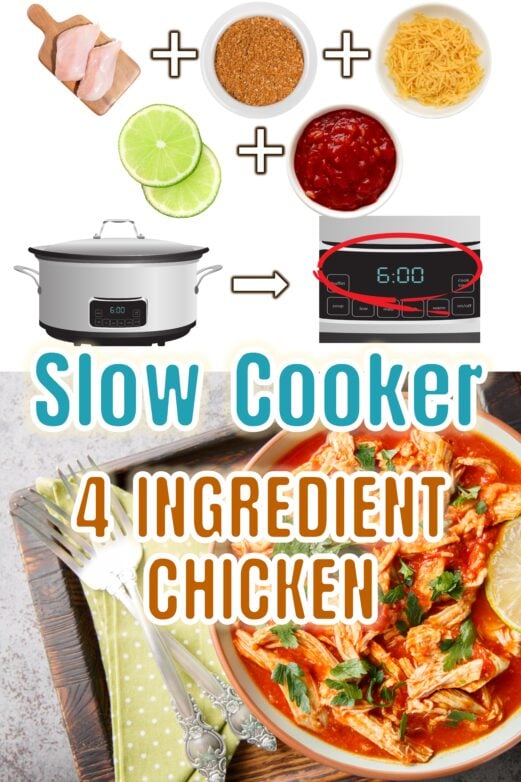 Shredded salsa chicken made in the crock pot for an easy dinner
