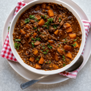 slow cooker beef lentil soup square