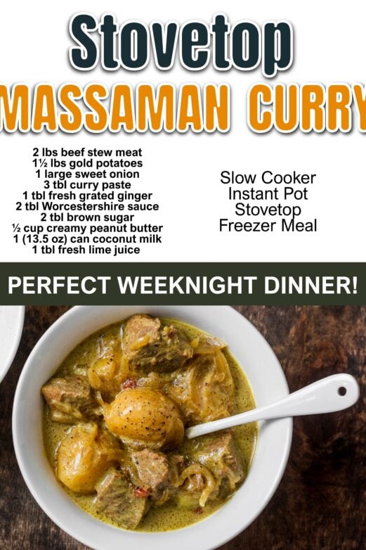 Stovetop beef Massaman curry with potatoes and creamy curry sauce